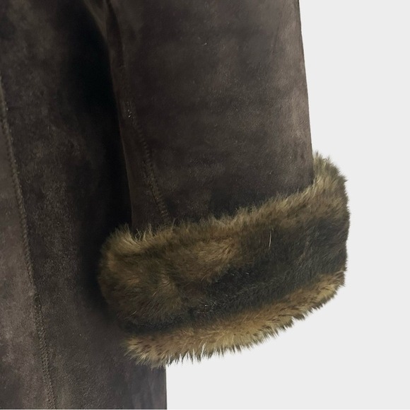 VTG Chocolate Brown Suede Leather Faux Fur Penny Lane Coat Medium Petite 70s - Picture 8 of 15